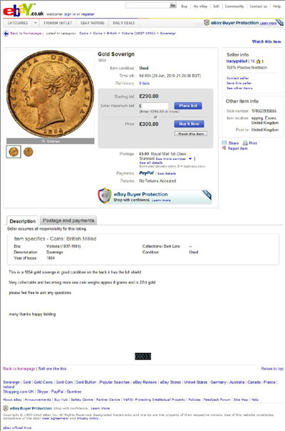 tracygtd6uf 1854 Victoria Shield Sovereign eBay Auction Listing